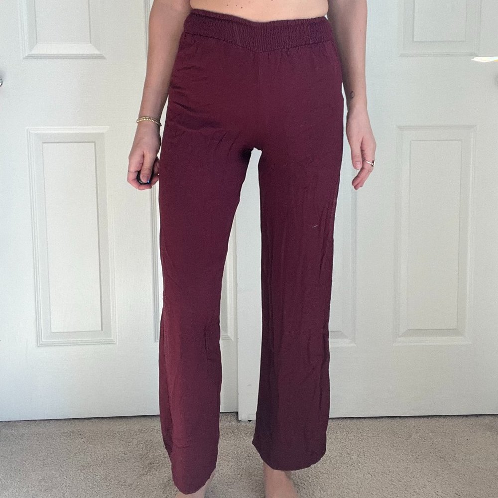 Wide Leg Burgundy Pants